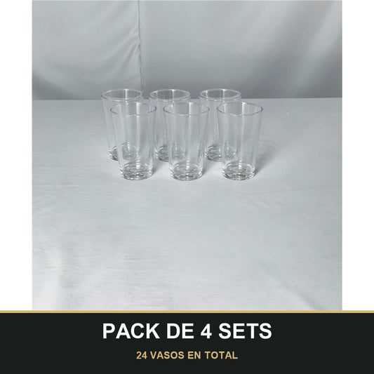 PACK DE 4 SETS — Vasos Hayati – Set de 6 Vasos de Vidrio Transparente Elegante 13cL. 24 VASOS EN TOTAL