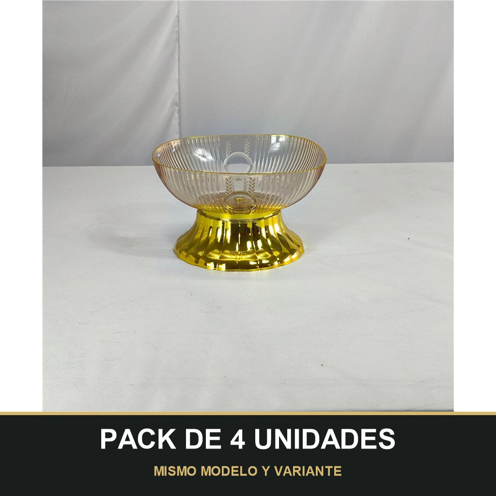 PACK DE 4 UNIDADES — Frutero de PLÁSTICO con Base Dorada – Centro de Mesa Premium. MISMO MODELO Y VARIANTE
