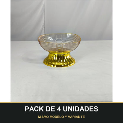 PACK DE 4 UNIDADES — Frutero de PLÁSTICO con Base Dorada – Centro de Mesa Premium. MISMO MODELO Y VARIANTE