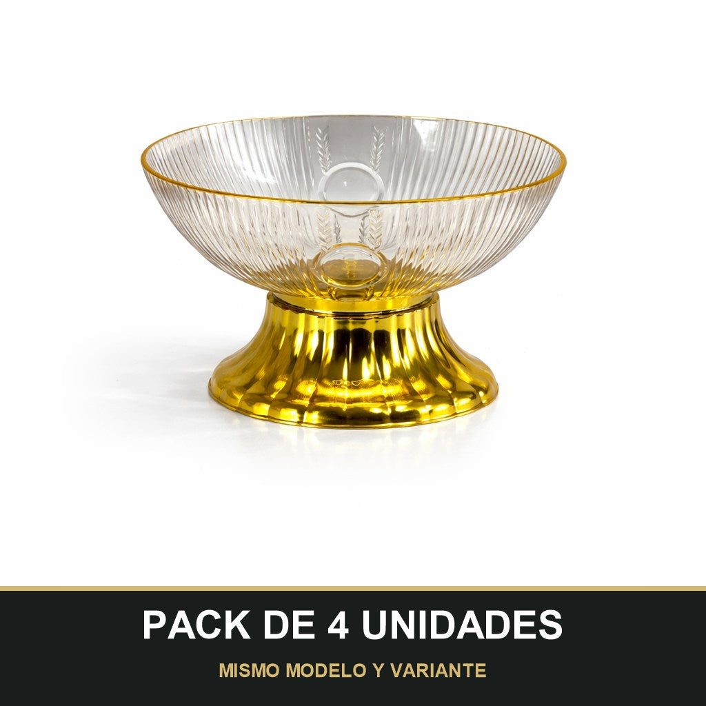 PACK DE 4 UNIDADES — Frutero de PLÁSTICO con Base Dorada – Centro de Mesa Premium. MISMO MODELO Y VARIANTE