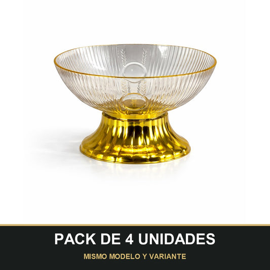 PACK DE 4 UNIDADES — Frutero de PLÁSTICO con Base Dorada – Centro de Mesa Premium. MISMO MODELO Y VARIANTE