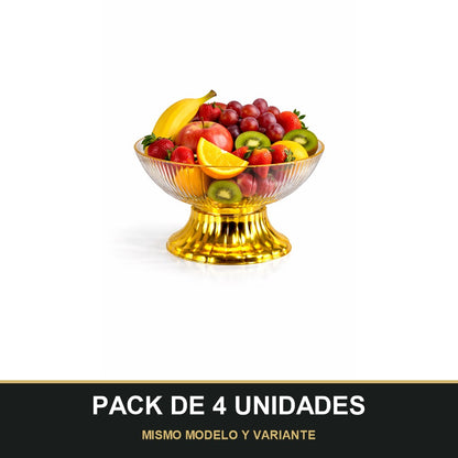 PACK DE 4 UNIDADES — Frutero de PLÁSTICO con Base Dorada – Centro de Mesa Premium. MISMO MODELO Y VARIANTE