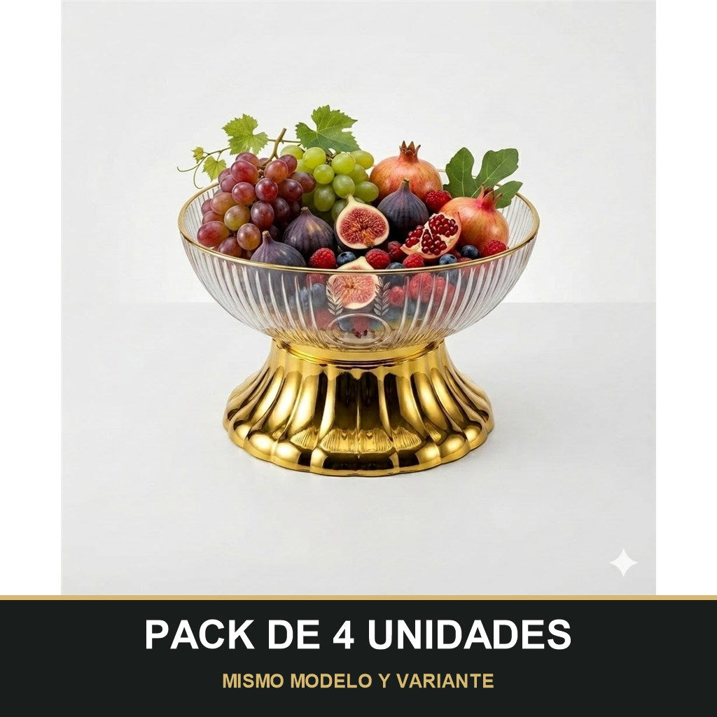 PACK DE 4 UNIDADES — Frutero de PLÁSTICO con Base Dorada – Centro de Mesa Premium. MISMO MODELO Y VARIANTE