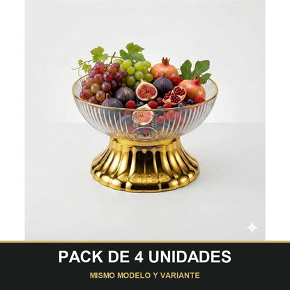 PACK DE 4 UNIDADES — Frutero de PLÁSTICO con Base Dorada – Centro de Mesa Premium. MISMO MODELO Y VARIANTE