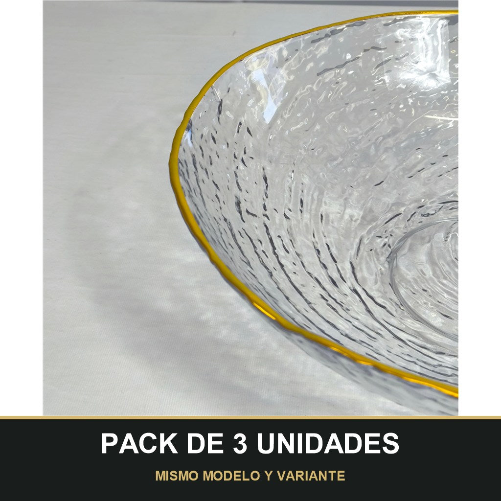 PACK DE 3 UNIDADES — Cuenco de PLÁSTICO con Borde Dorado – Elegancia para tu Mesa. MISMO MODELO Y VARIANTE