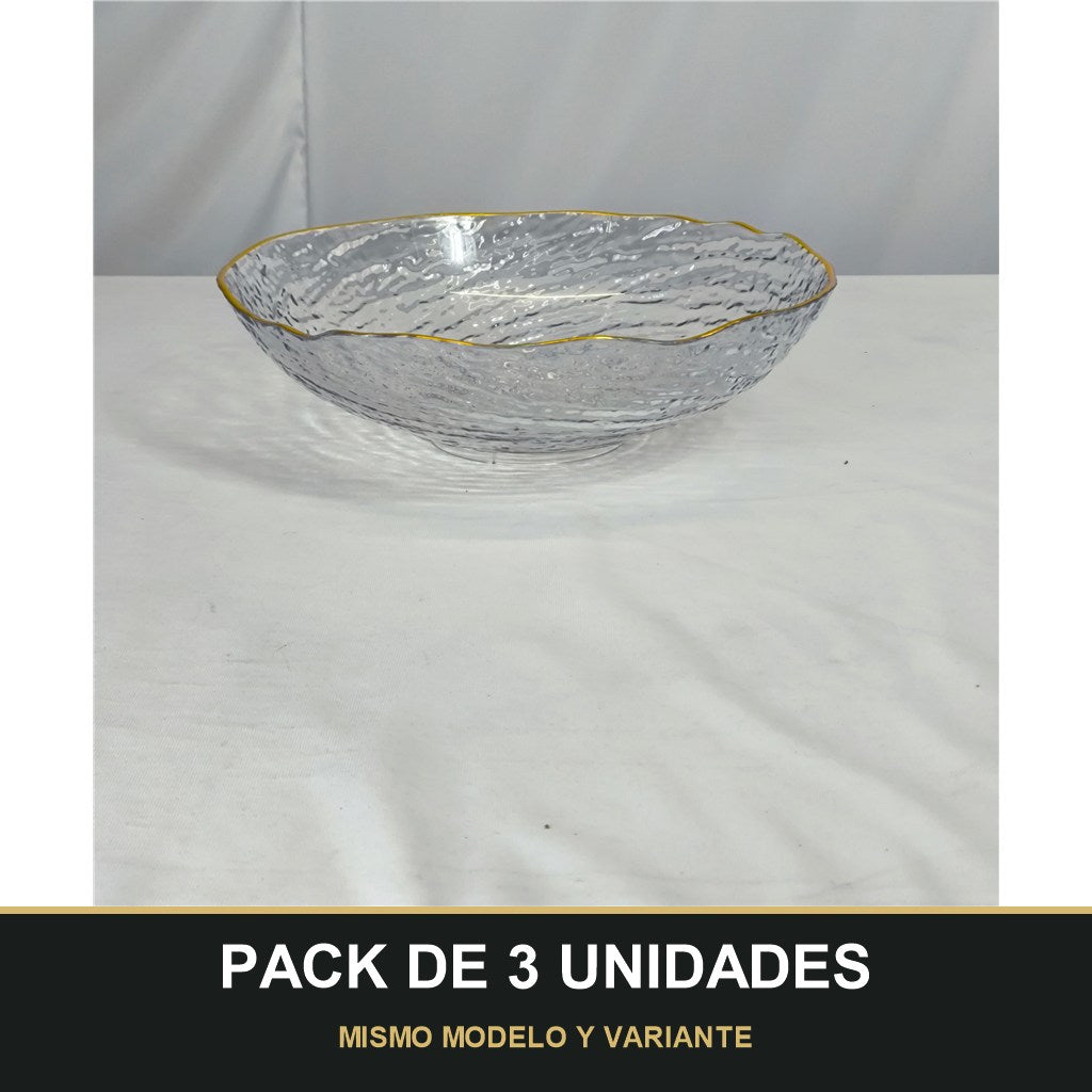 PACK DE 3 UNIDADES — Cuenco de PLÁSTICO con Borde Dorado – Elegancia para tu Mesa. MISMO MODELO Y VARIANTE