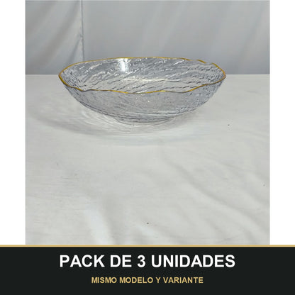 PACK DE 3 UNIDADES — Cuenco de PLÁSTICO con Borde Dorado – Elegancia para tu Mesa. MISMO MODELO Y VARIANTE