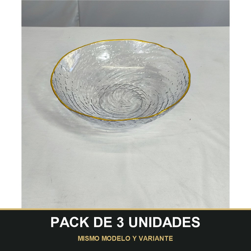 PACK DE 3 UNIDADES — Cuenco de PLÁSTICO con Borde Dorado – Elegancia para tu Mesa. MISMO MODELO Y VARIANTE