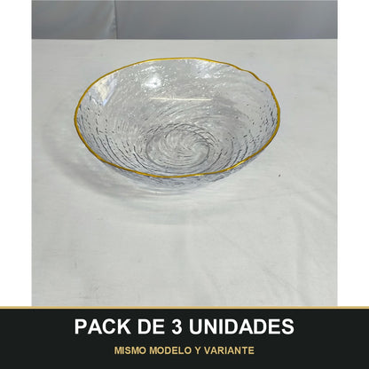 PACK DE 3 UNIDADES — Cuenco de PLÁSTICO con Borde Dorado – Elegancia para tu Mesa. MISMO MODELO Y VARIANTE