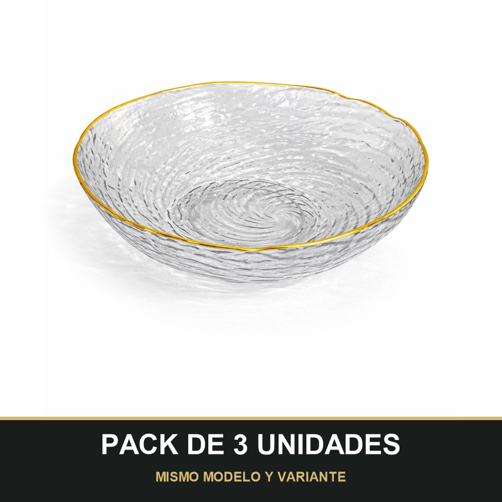 PACK DE 3 UNIDADES — Cuenco de PLÁSTICO con Borde Dorado – Elegancia para tu Mesa. MISMO MODELO Y VARIANTE