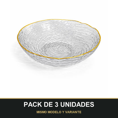 PACK DE 3 UNIDADES — Cuenco de PLÁSTICO con Borde Dorado – Elegancia para tu Mesa. MISMO MODELO Y VARIANTE