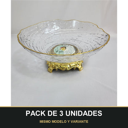 PACK DE 3 UNIDADES — Cuenco de PLÁSTICO con Borde Dorado – Elegancia para tu Mesa. MISMO MODELO Y VARIANTE