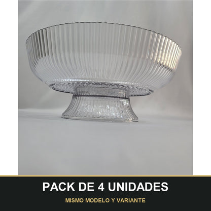 PACK DE 4 UNIDADES — Cuenco de Plástico Transparente Estriado con Borde Dorado – Diseño Elegante. MISMO MODELO Y VARIANTE