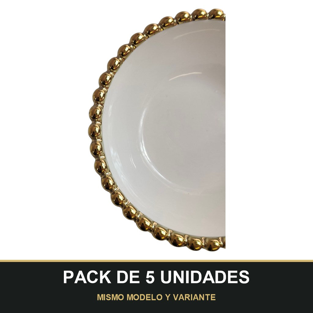 PACK DE 5 UNIDADES — Cuenco Blanco con Borde Dorado Ø 12,5cm – Elegancia Clásica para Tu Mesa. MISMO MODELO Y VARIANTE