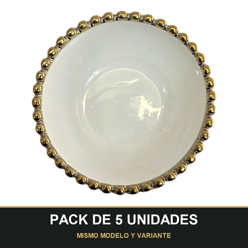 PACK DE 5 UNIDADES — Cuenco Blanco con Borde Dorado Ø 12,5cm – Elegancia Clásica para Tu Mesa. MISMO MODELO Y VARIANTE
