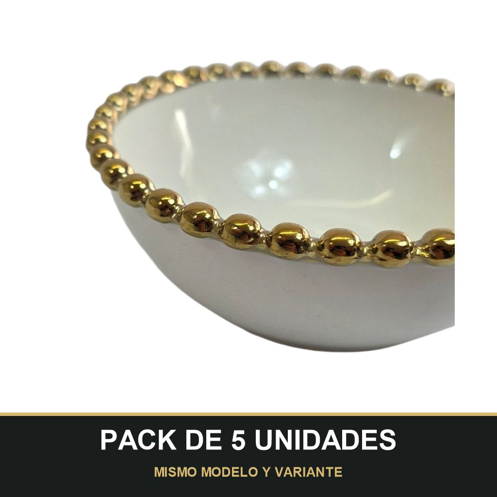 PACK DE 5 UNIDADES — Cuenco Blanco con Borde Dorado Ø 12,5cm – Elegancia Clásica para Tu Mesa. MISMO MODELO Y VARIANTE