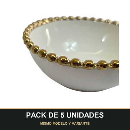 PACK DE 5 UNIDADES — Cuenco Blanco con Borde Dorado Ø 12,5cm – Elegancia Clásica para Tu Mesa. MISMO MODELO Y VARIANTE