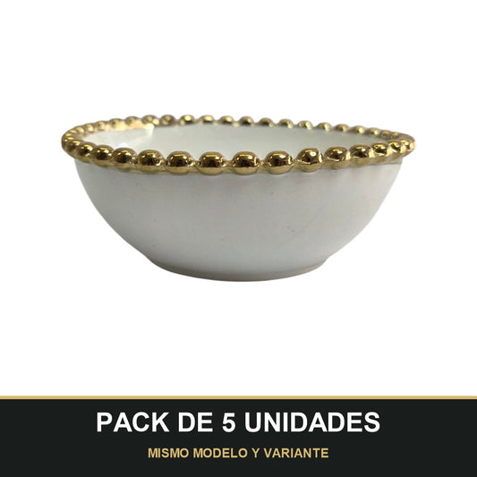 PACK DE 5 UNIDADES — Cuenco Blanco con Borde Dorado Ø 12,5cm – Elegancia Clásica para Tu Mesa. MISMO MODELO Y VARIANTE