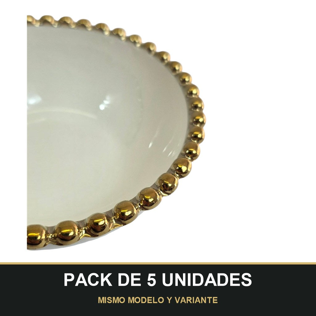 PACK DE 5 UNIDADES — Cuenco Blanco con Borde Dorado Ø 12,5cm – Elegancia Clásica para Tu Mesa. MISMO MODELO Y VARIANTE