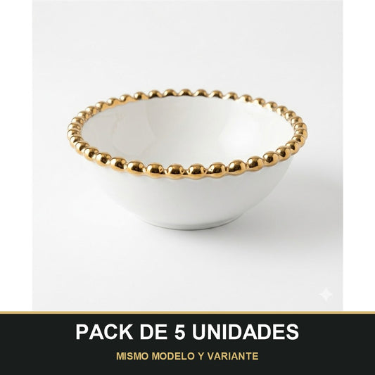 PACK DE 5 UNIDADES — Cuenco Blanco con Borde Dorado Ø 12,5cm – Elegancia Clásica para Tu Mesa. MISMO MODELO Y VARIANTE
