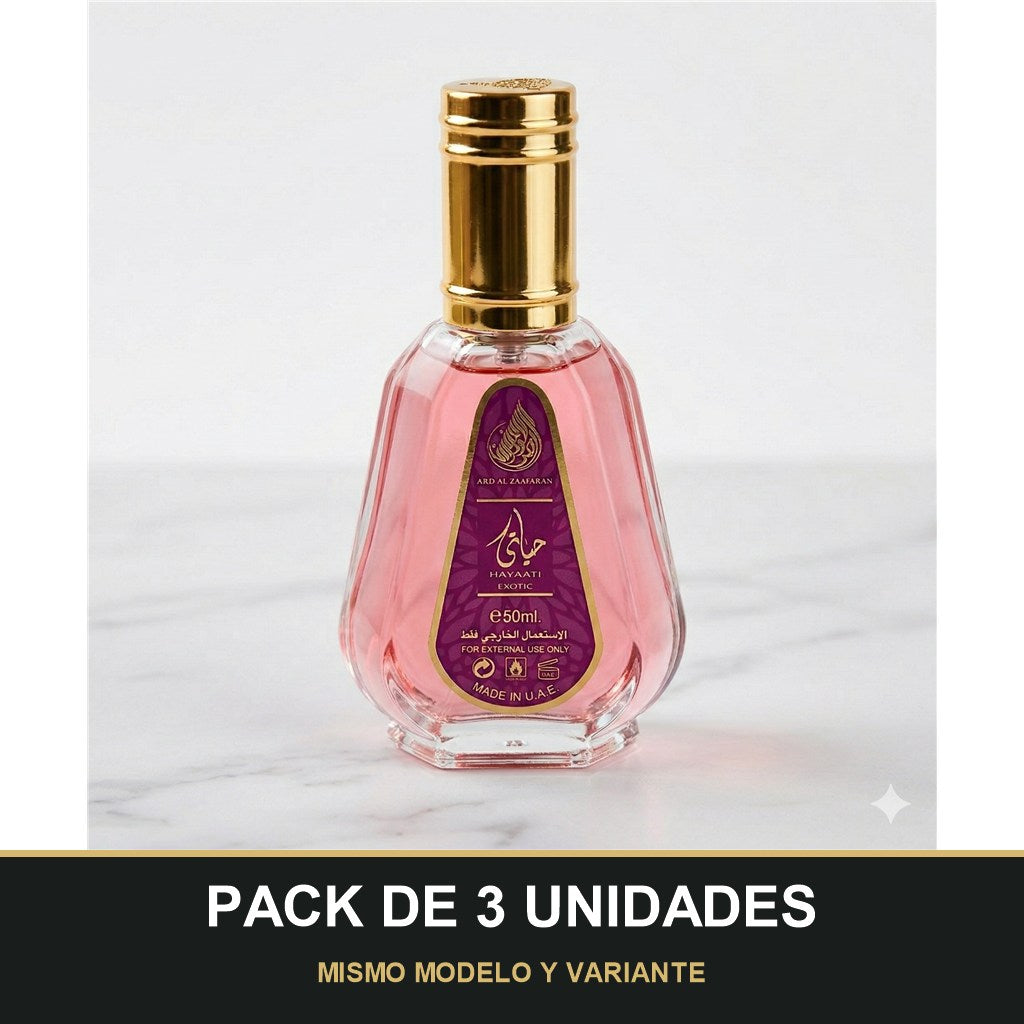 PACK DE 3 UNIDADES — Hayaati Exotic de Ard Al Zaafaran · 50 ml. MISMO MODELO Y VARIANTE