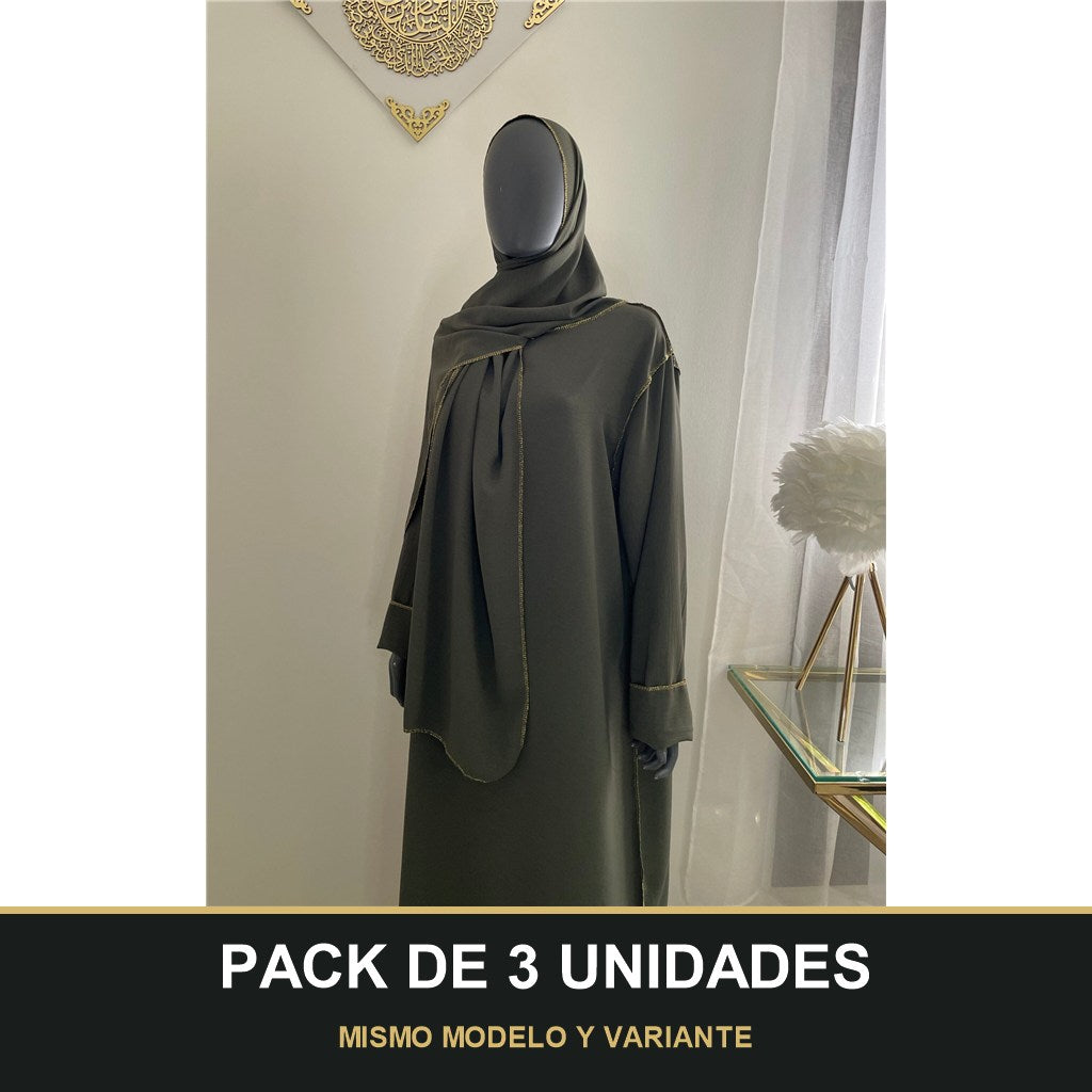 PACK DE 3 UNIDADES — Abaya con Hijab Integrado de Tela Crepe – Elegante y Práctica. MISMO MODELO Y VARIANTE