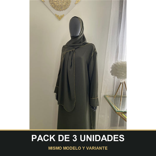 PACK DE 3 UNIDADES — Abaya con Hijab Integrado de Tela Crepe – Elegante y Práctica. MISMO MODELO Y VARIANTE