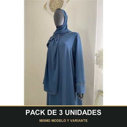 PACK DE 3 UNIDADES — Abaya con Hijab Integrado de Tela Crepe – Elegante y Práctica. MISMO MODELO Y VARIANTE
