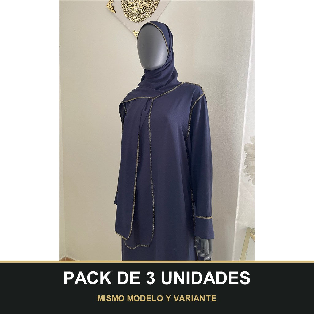 PACK DE 3 UNIDADES — Abaya con Hijab Integrado de Tela Crepe – Elegante y Práctica. MISMO MODELO Y VARIANTE