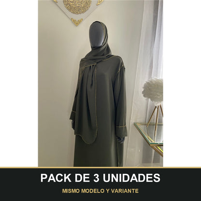 PACK DE 3 UNIDADES — Abaya con Hijab Integrado de Tela Crepe – Elegante y Práctica. MISMO MODELO Y VARIANTE