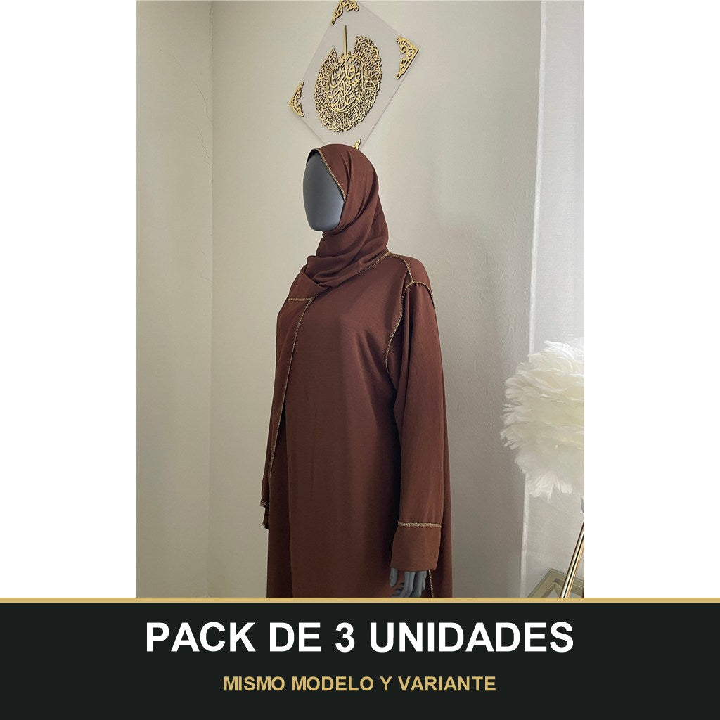 PACK DE 3 UNIDADES — Abaya con Hijab Integrado de Tela Crepe – Elegante y Práctica. MISMO MODELO Y VARIANTE
