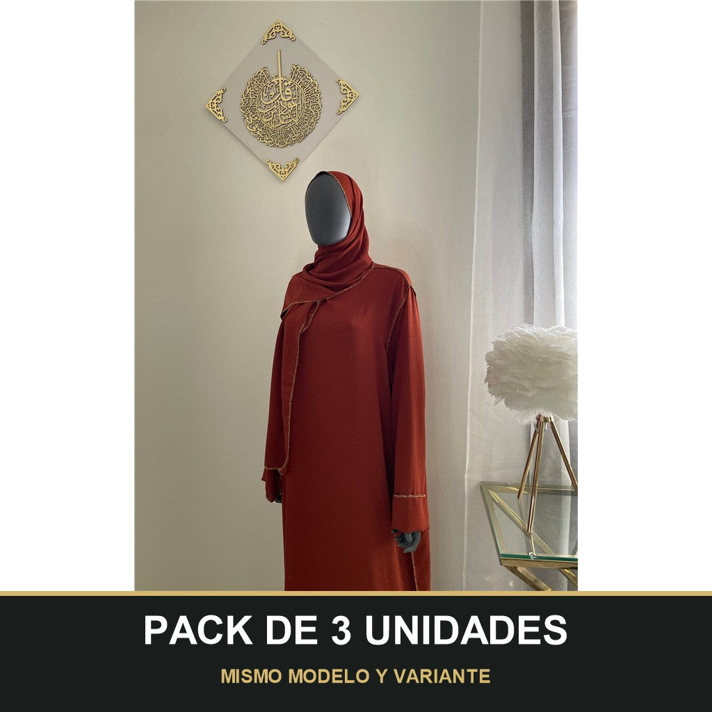 PACK DE 3 UNIDADES — Abaya con Hijab Integrado de Tela Crepe – Elegante y Práctica. MISMO MODELO Y VARIANTE