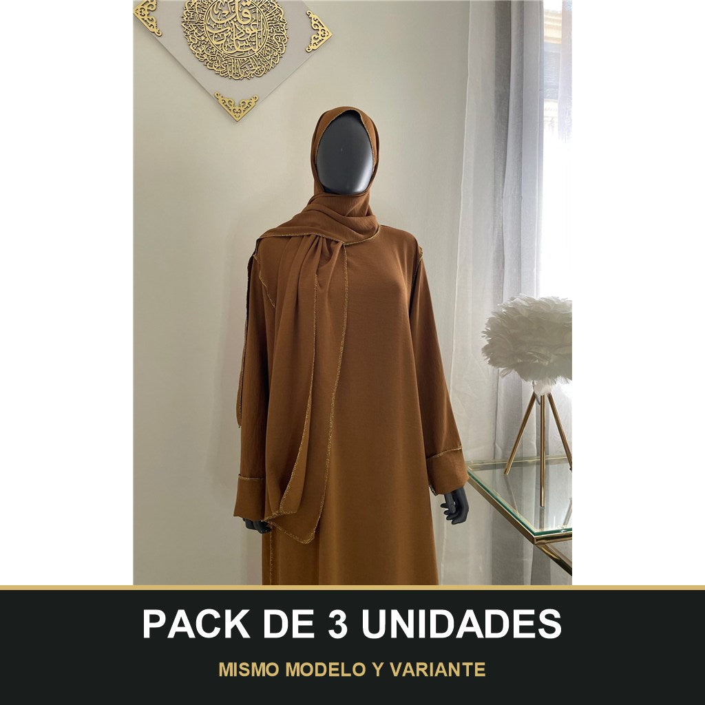 PACK DE 3 UNIDADES — Abaya con Hijab Integrado de Tela Crepe – Elegante y Práctica. MISMO MODELO Y VARIANTE