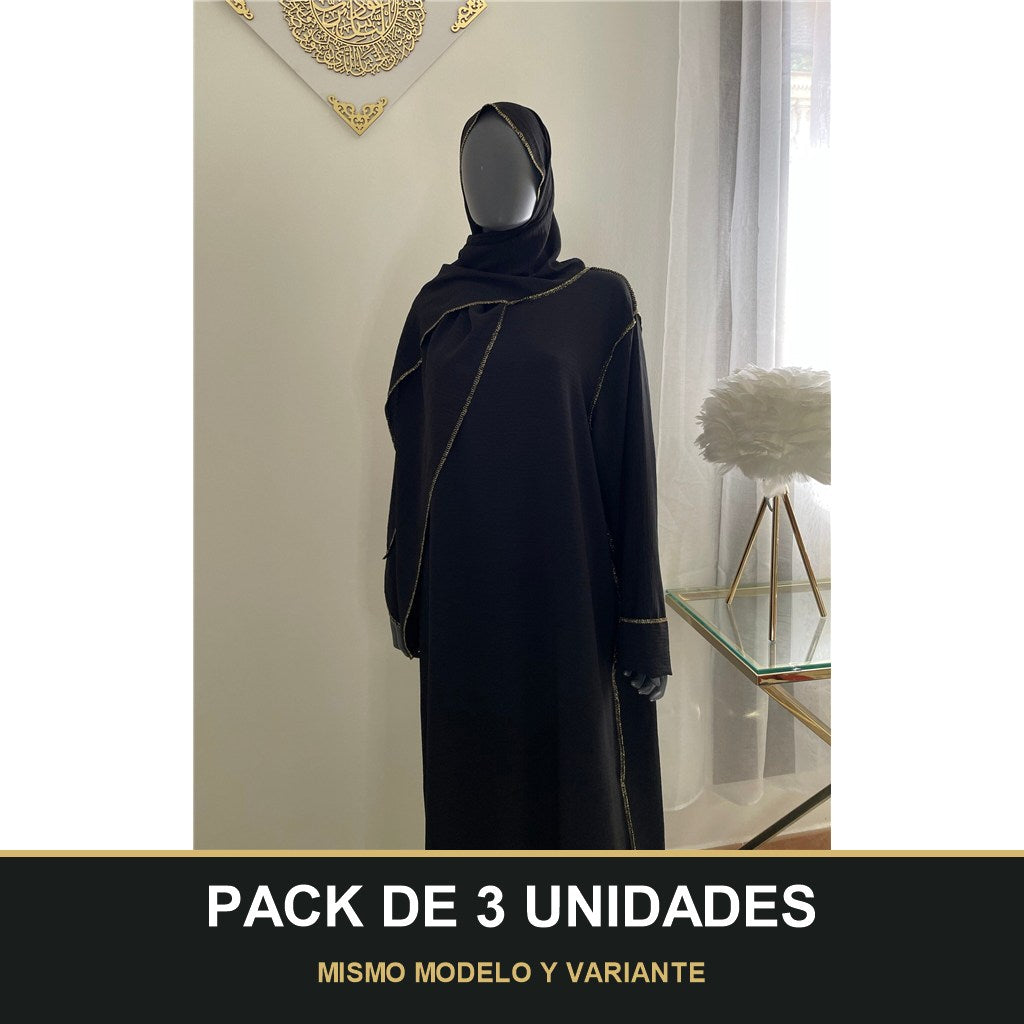 PACK DE 3 UNIDADES — Abaya con Hijab Integrado de Tela Crepe – Elegante y Práctica. MISMO MODELO Y VARIANTE