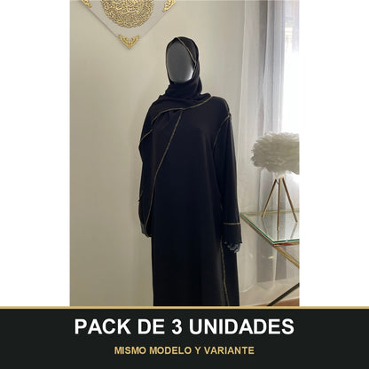 PACK DE 3 UNIDADES — Abaya con Hijab Integrado de Tela Crepe – Elegante y Práctica. MISMO MODELO Y VARIANTE