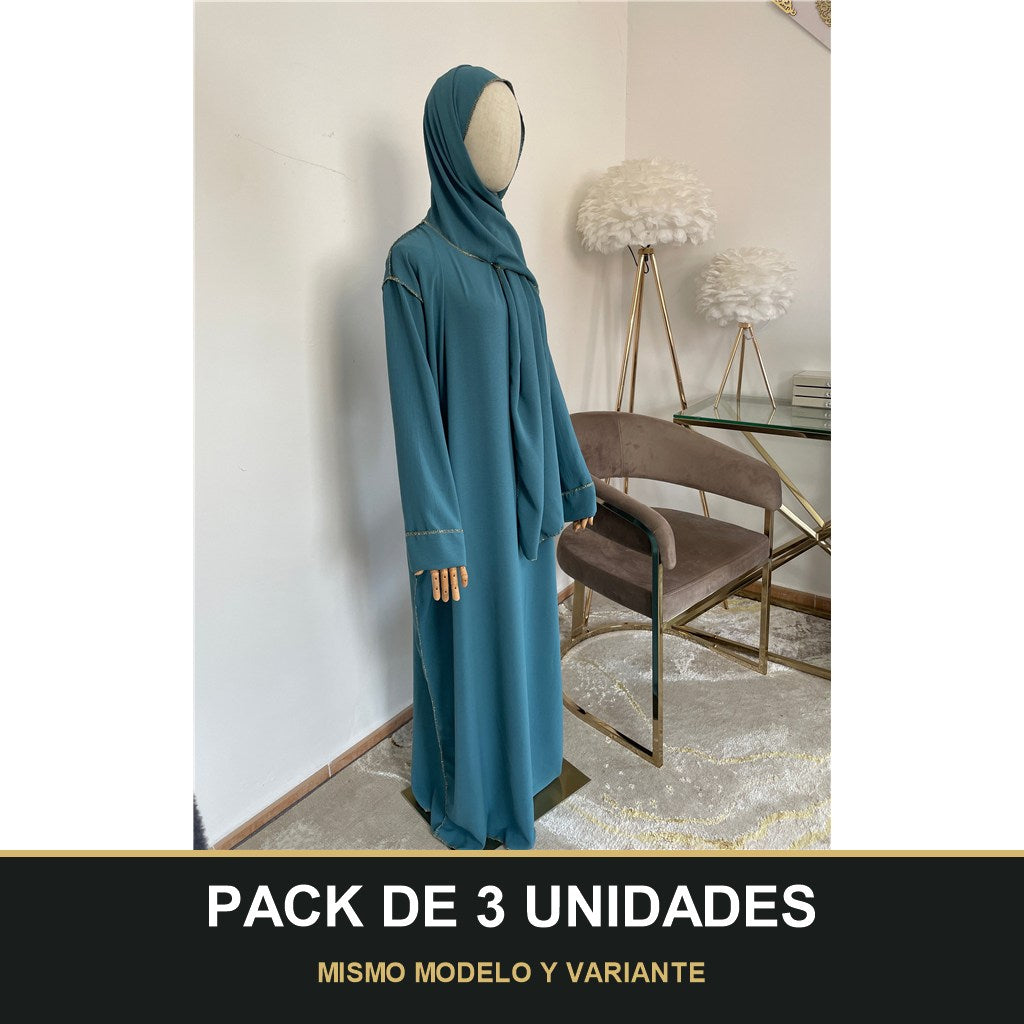 PACK DE 3 UNIDADES — Abaya con Hijab Integrado de Tela Crepe – Elegante y Práctica. MISMO MODELO Y VARIANTE