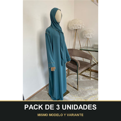 PACK DE 3 UNIDADES — Abaya con Hijab Integrado de Tela Crepe – Elegante y Práctica. MISMO MODELO Y VARIANTE