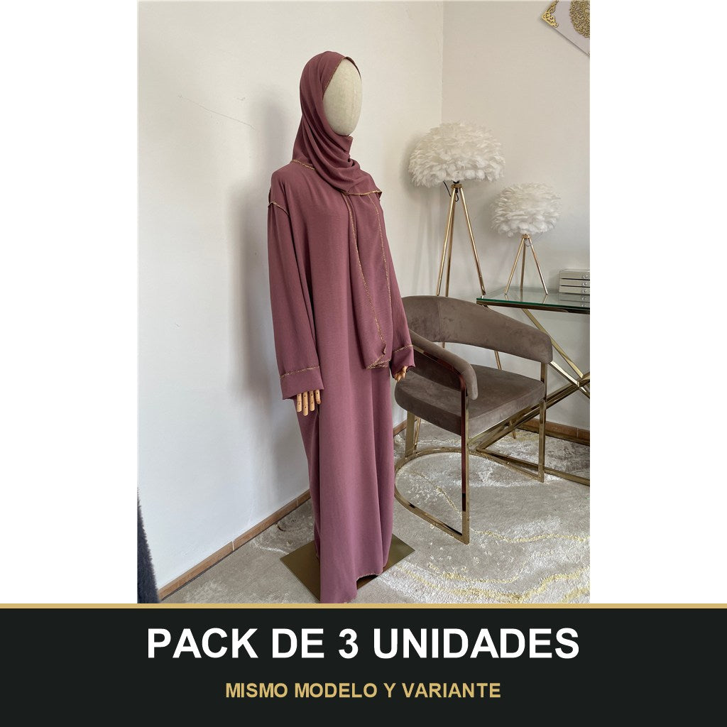 PACK DE 3 UNIDADES — Abaya con Hijab Integrado de Tela Crepe – Elegante y Práctica. MISMO MODELO Y VARIANTE