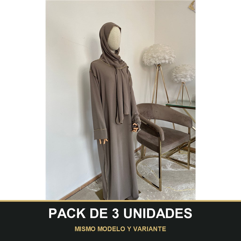 PACK DE 3 UNIDADES — Abaya con Hijab Integrado de Tela Crepe – Elegante y Práctica. MISMO MODELO Y VARIANTE