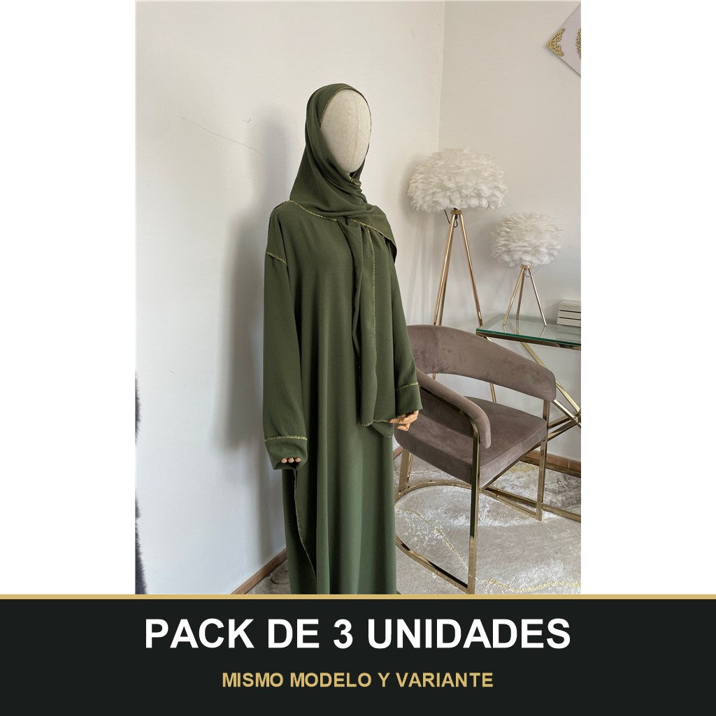 PACK DE 3 UNIDADES — Abaya con Hijab Integrado de Tela Crepe – Elegante y Práctica. MISMO MODELO Y VARIANTE