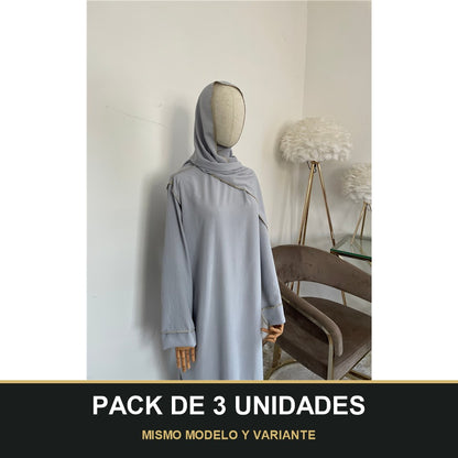 PACK DE 3 UNIDADES — Abaya con Hijab Integrado de Tela Crepe – Elegante y Práctica. MISMO MODELO Y VARIANTE
