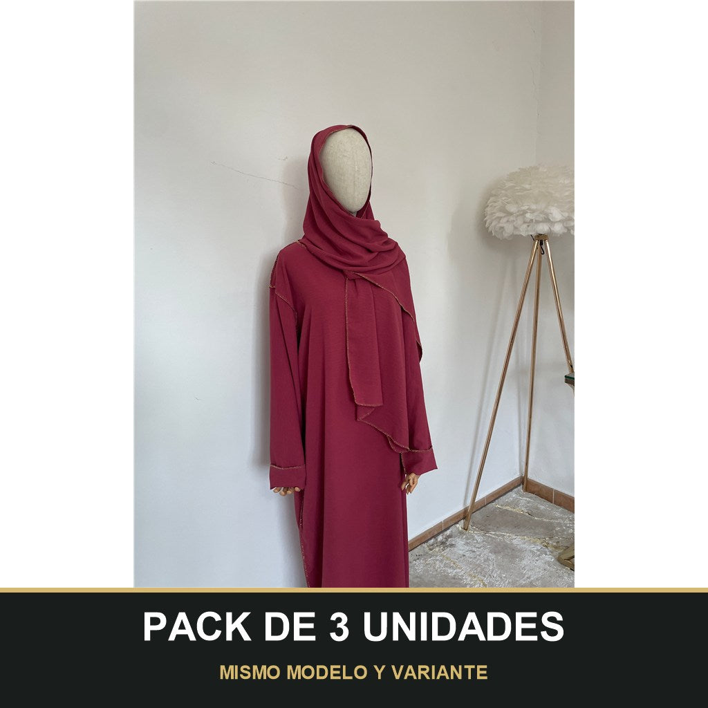 PACK DE 3 UNIDADES — Abaya con Hijab Integrado de Tela Crepe – Elegante y Práctica. MISMO MODELO Y VARIANTE