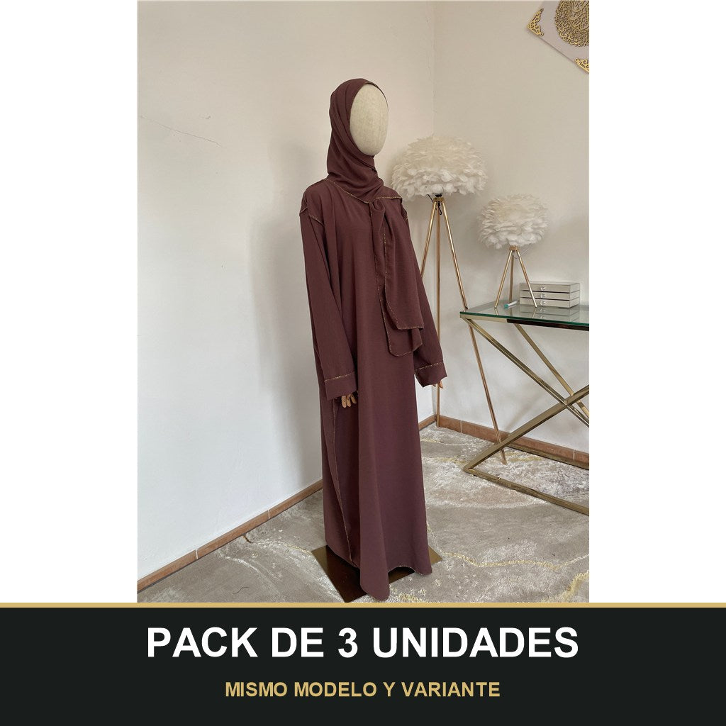 PACK DE 3 UNIDADES — Abaya con Hijab Integrado de Tela Crepe – Elegante y Práctica. MISMO MODELO Y VARIANTE