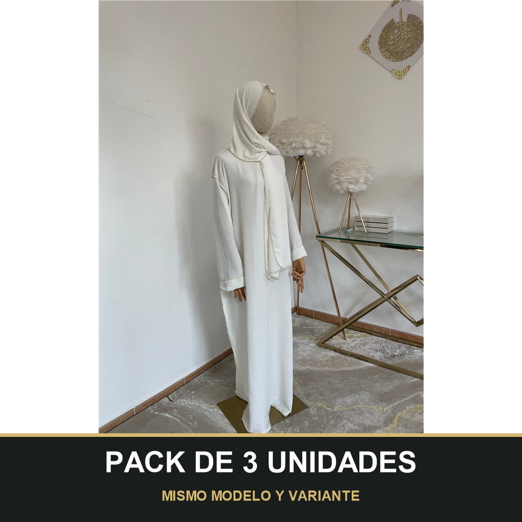PACK DE 3 UNIDADES — Abaya con Hijab Integrado de Tela Crepe – Elegante y Práctica. MISMO MODELO Y VARIANTE