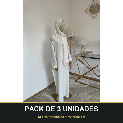PACK DE 3 UNIDADES — Abaya con Hijab Integrado de Tela Crepe – Elegante y Práctica. MISMO MODELO Y VARIANTE