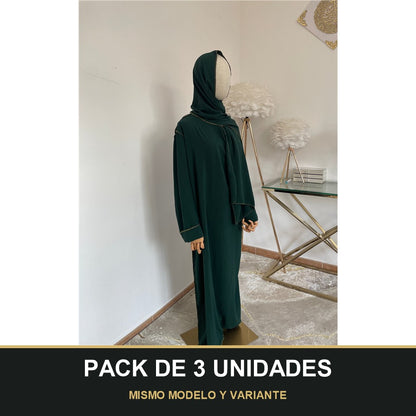 PACK DE 3 UNIDADES — Abaya con Hijab Integrado de Tela Crepe – Elegante y Práctica. MISMO MODELO Y VARIANTE