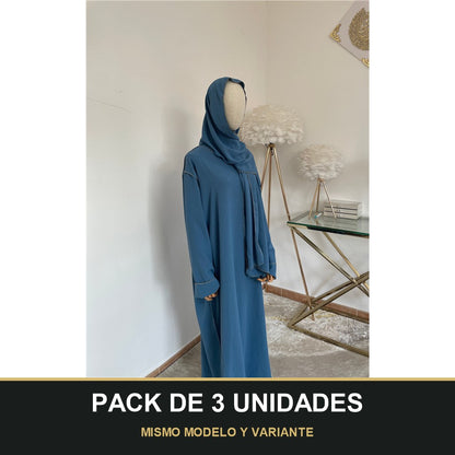 PACK DE 3 UNIDADES — Abaya con Hijab Integrado de Tela Crepe – Elegante y Práctica. MISMO MODELO Y VARIANTE