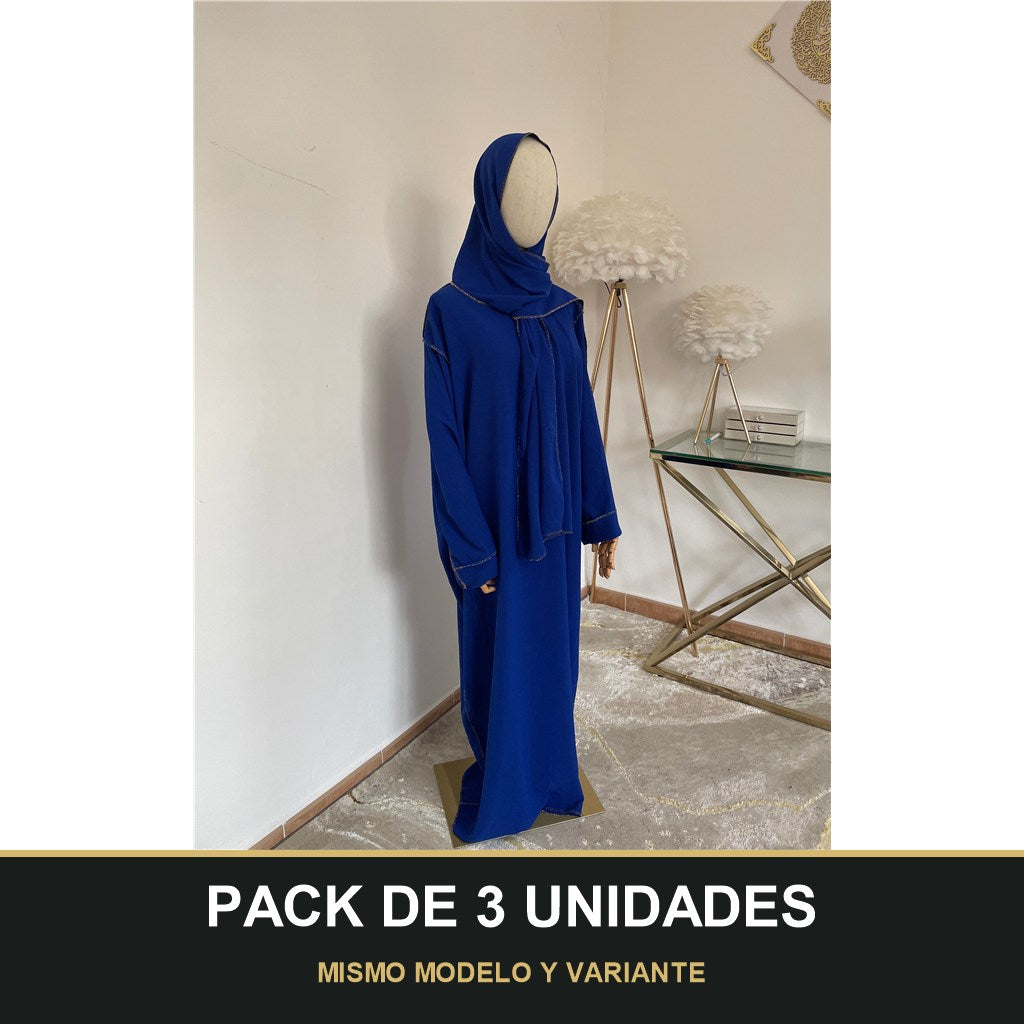 PACK DE 3 UNIDADES — Abaya con Hijab Integrado de Tela Crepe – Elegante y Práctica. MISMO MODELO Y VARIANTE