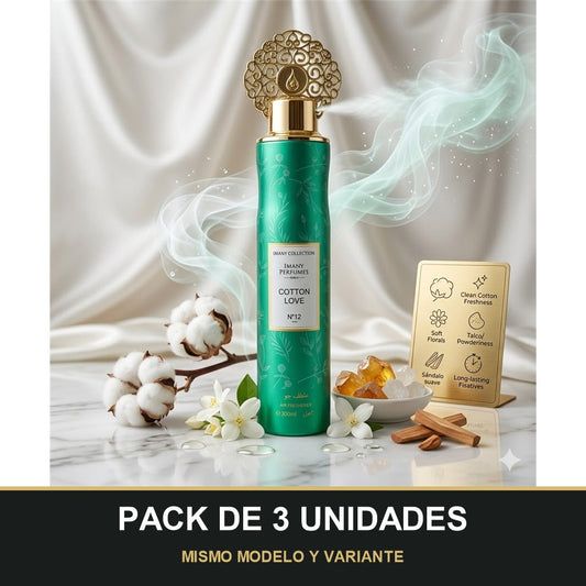 PACK DE 3 UNIDADES — Ambientador Cotton Love Nº12 de Imany · 300 ml. MISMO MODELO Y VARIANTE