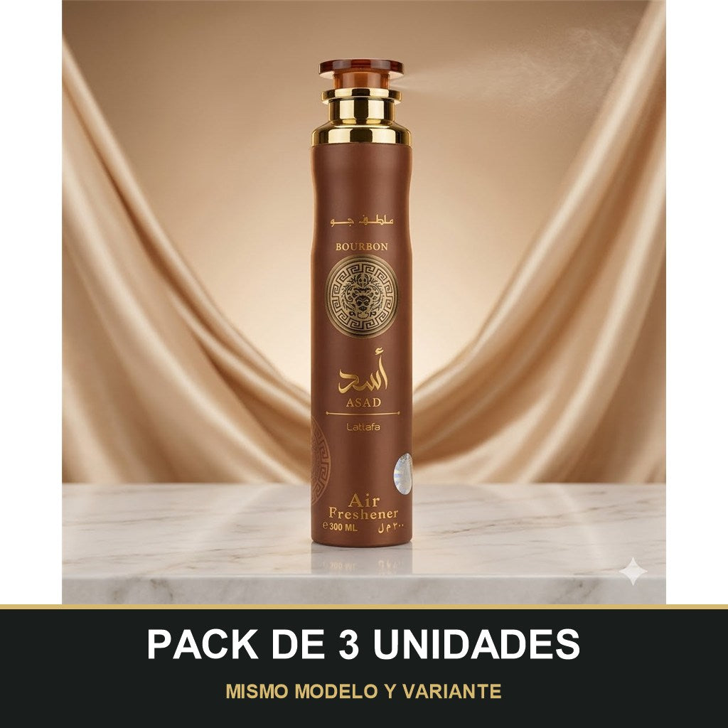 PACK DE 3 UNIDADES — Ambientador Asad Bourbon de Lattafa · 300 ml. MISMO MODELO Y VARIANTE